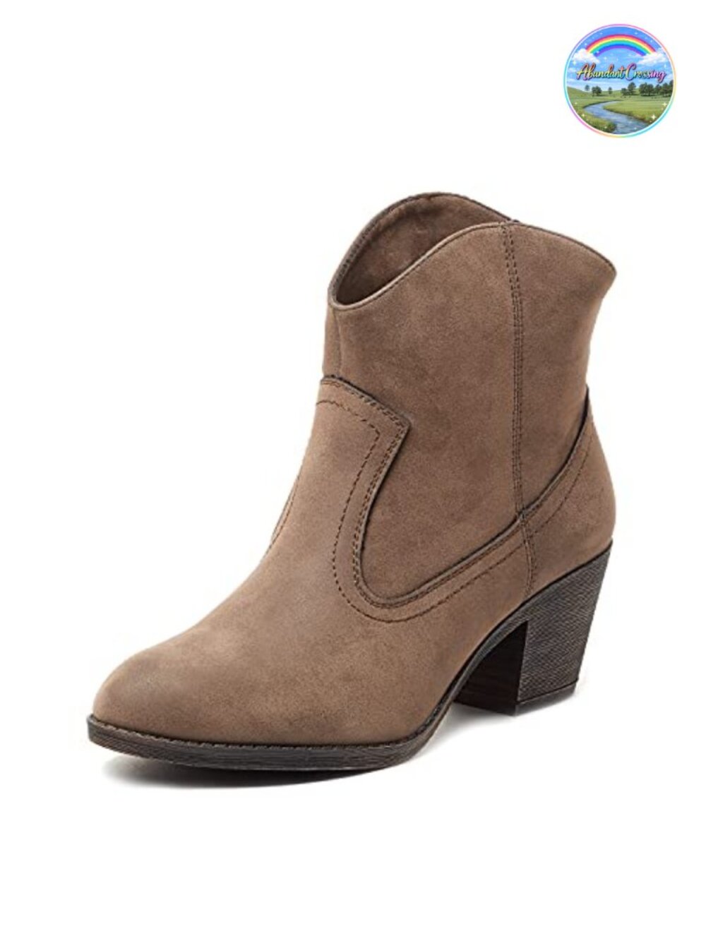 Ankle Western Bootie with Stacked Heel - Leather, Pull-On